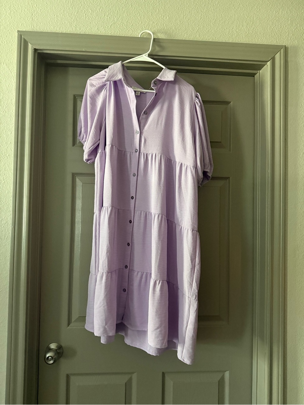 She + Sky Lilac Tiered Button-Down Midi Dress